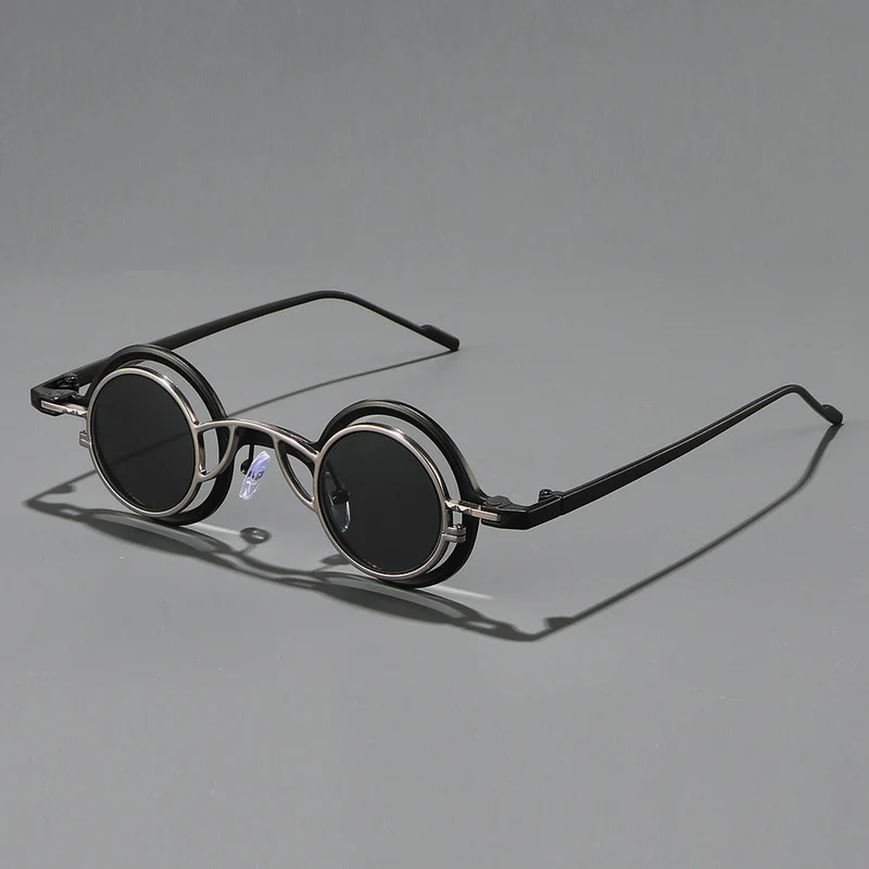 Dame Retro-Rundsolbrille med dobbel ramme Luvikno