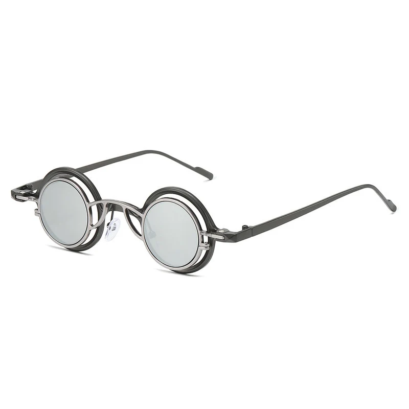 Dame Retro-Rundsolbrille med dobbel ramme Luvikno