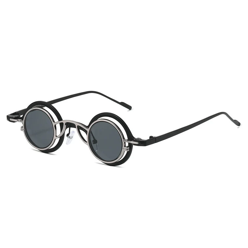 Dame Retro-Rundsolbrille med dobbel ramme Luvikno