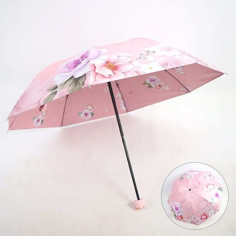 Kvinnes elegant sammenleggbare paraply med blomsterdesign Luvikno