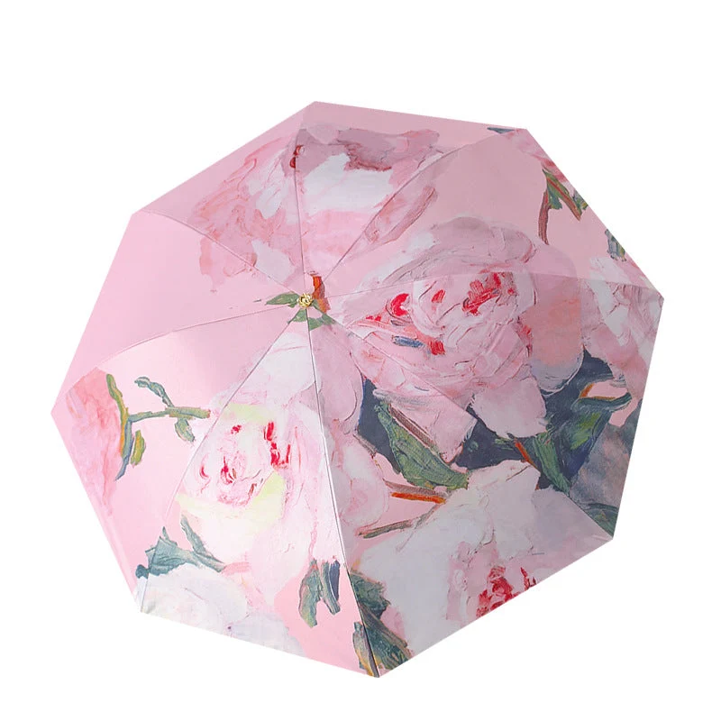 Kvinne elegant sammenleggbart paraply med blomstermotiver Luvikno
