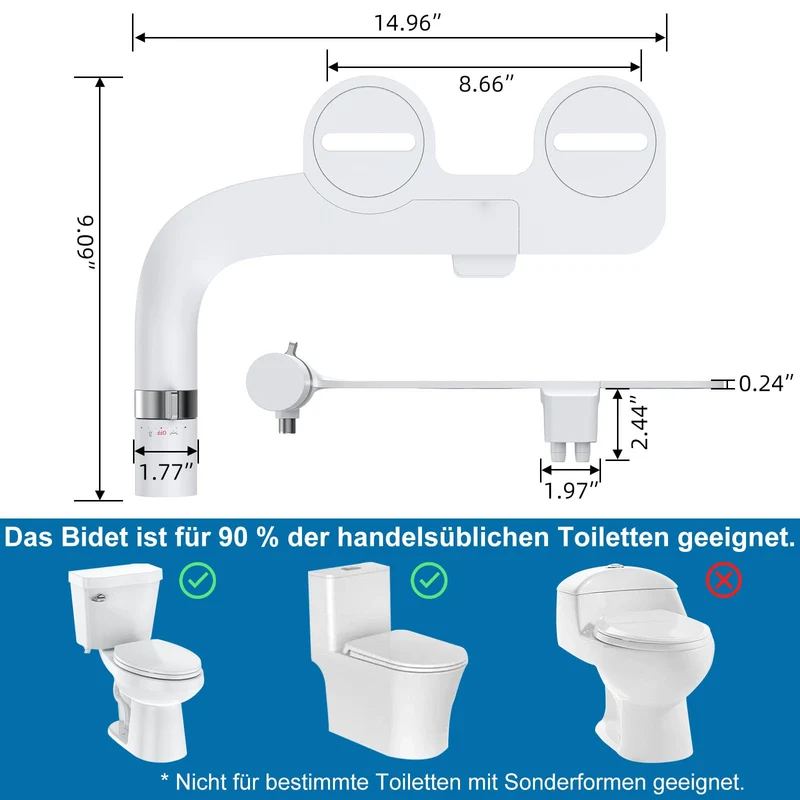 Garvee Bidet Aufsatz Slim Non Elettrico con Doppeldüsen Autopulenti per WC Standard, Uso Quotidiano, ABS Resistente, Design Ultra Sottile, Regolazione Pressione Acqua