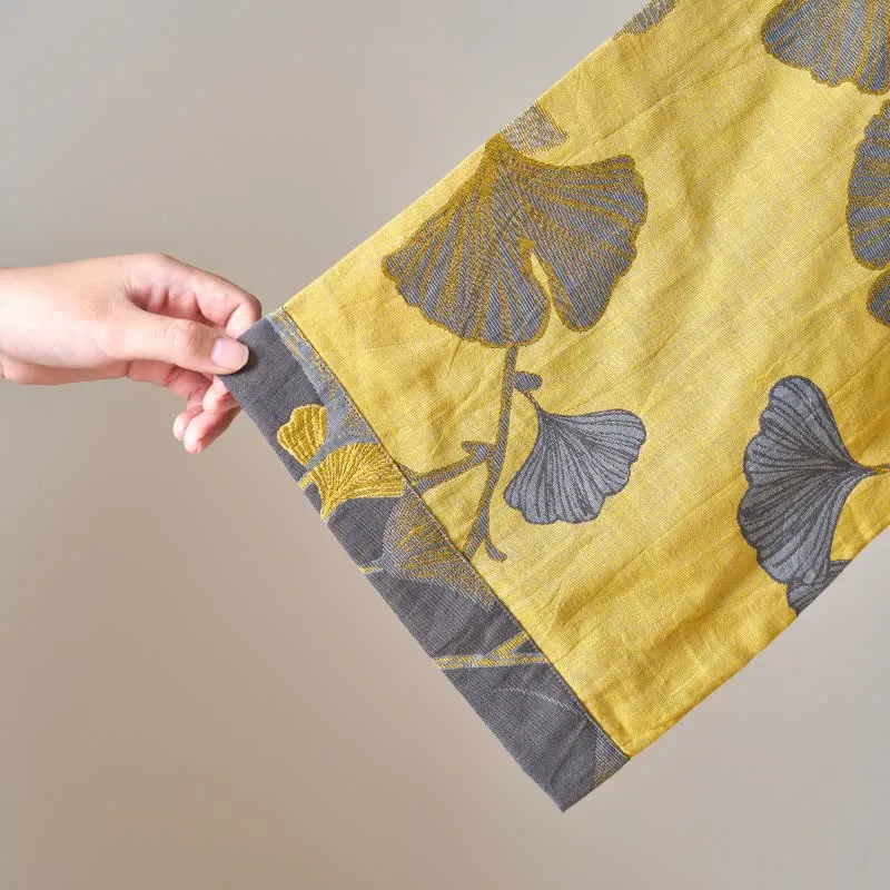 Kimono-Bademantel aus Baumwollgaze und Ginkgo