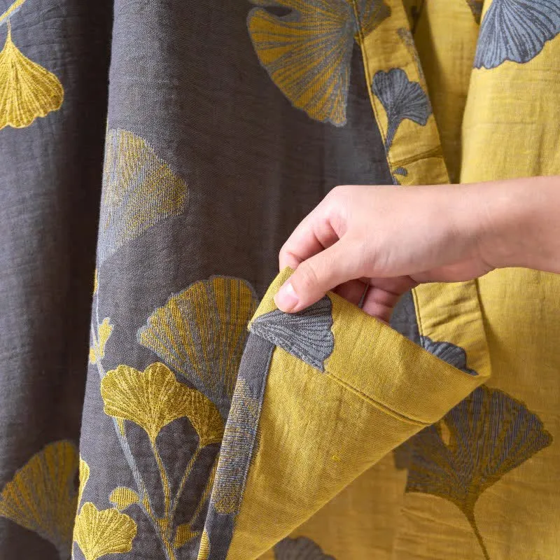 Kimono-Bademantel aus Baumwollgaze und Ginkgo