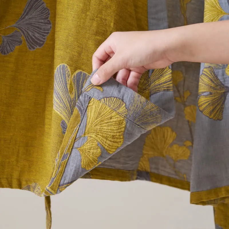 Kimono-Bademantel aus Baumwollgaze und Ginkgo