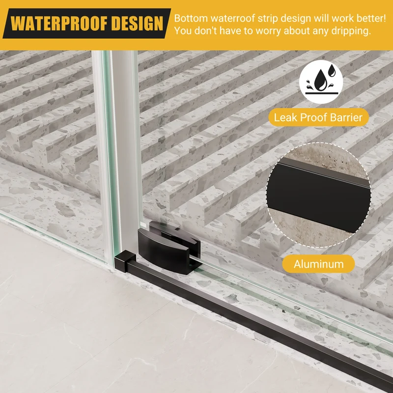 Garvee Porta Doccia Scorrevole 142-152x183 cm Vetro Temperato 8mm Senza Telaio Nero Per Bagno Moderno Regolabile
