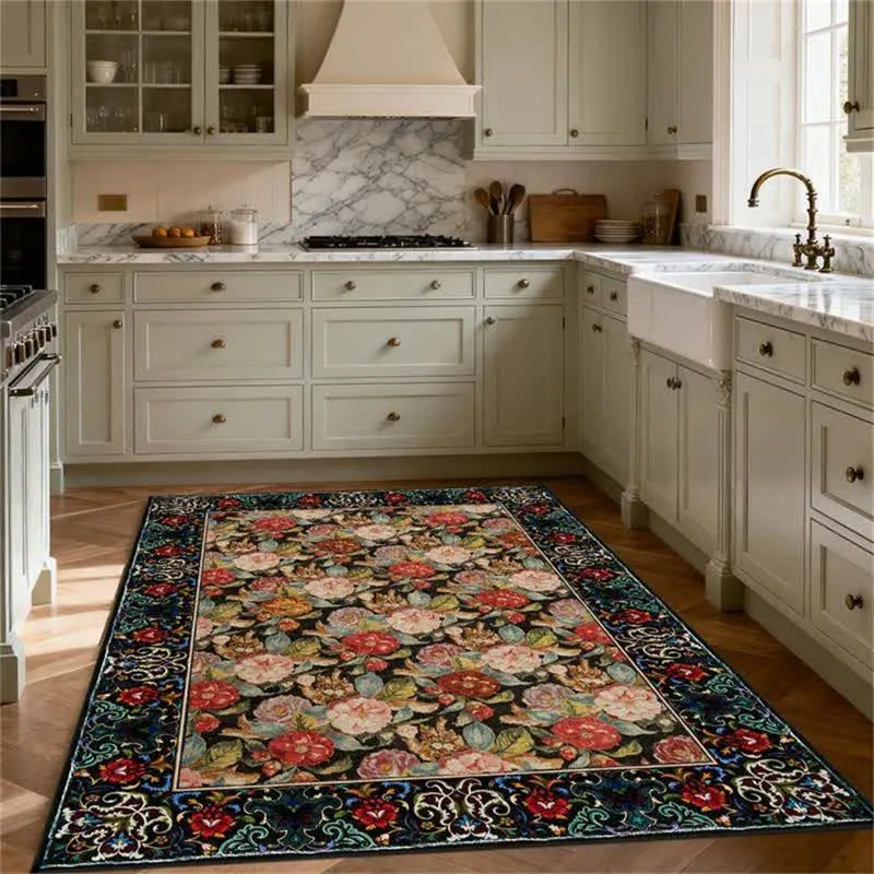 Ownkoti Teppich für den Innen- und Außenbereich mit dunklem Blumenmuster