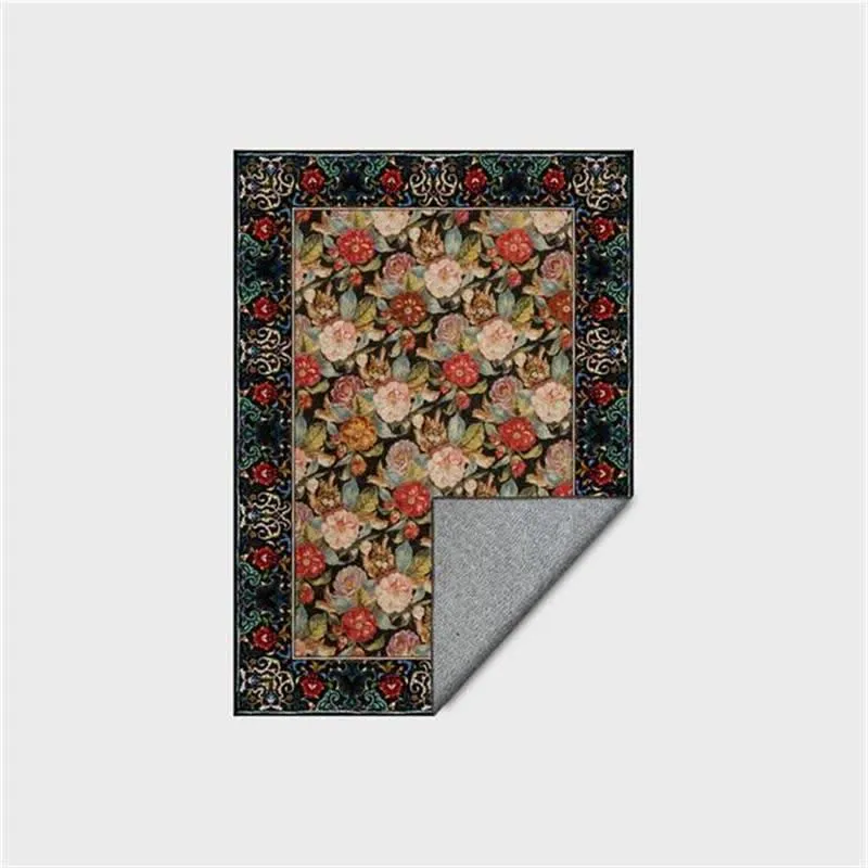 Ownkoti Teppich für den Innen- und Außenbereich mit dunklem Blumenmuster