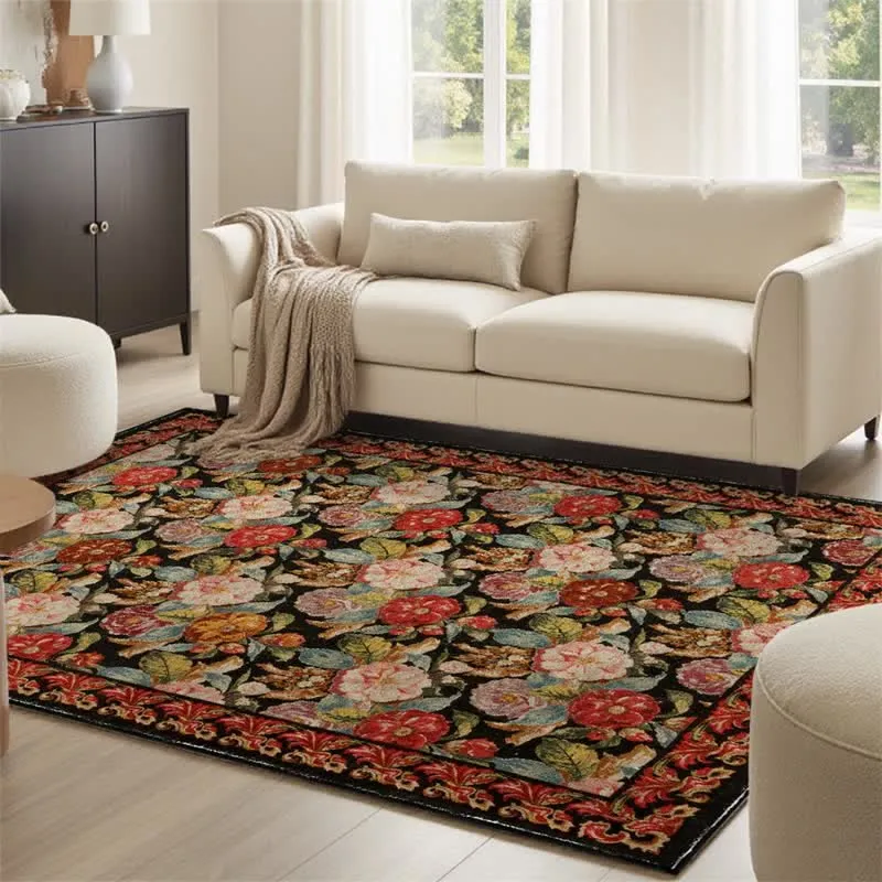 Ownkoti Teppich für den Innen- und Außenbereich mit dunklem Blumenmuster