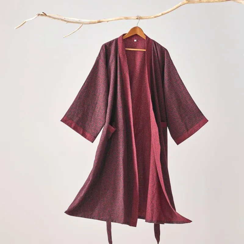 Ownkoti – Weihnachtsinspirierter Kimono-Bademantel aus Baumwollgaze