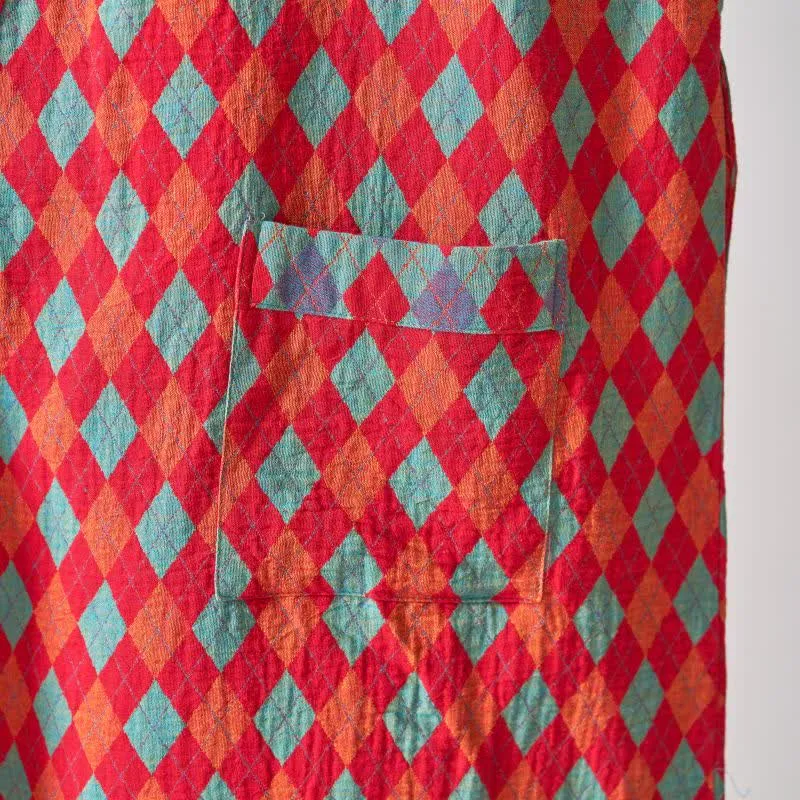 Ownkoti – Klassischer Kimono-Bademantel aus Baumwollgaze mit Rautenmuster