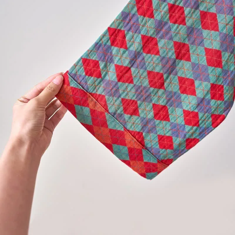 Ownkoti – Klassischer Kimono-Bademantel aus Baumwollgaze mit Rautenmuster