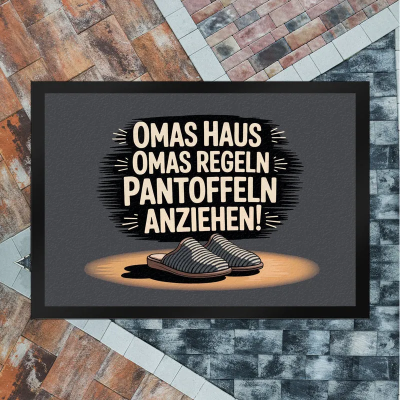 Omas Haus, Omas Regeln Pantoffeln anziehen im Vintage-Stil Fußmatte in 35x50 cm