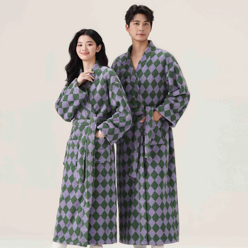 Unisex-Bademantel aus Plüsch mit Rautenmuster