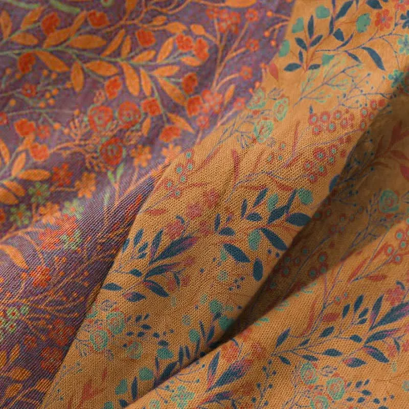 Ownkoti Vintage Kimono-Bademantel aus Baumwollgaze mit Blattmotiven