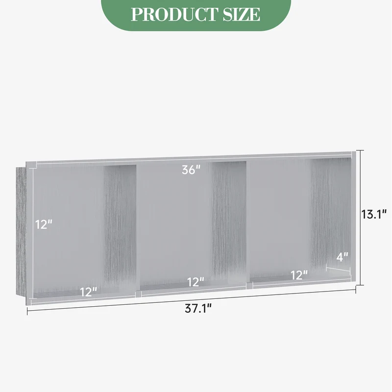 Garvee Nicchia Doccia in Acciaio Inossidabile 30,5x91,4 cm, 3 Ripiani, Montaggio Incassato, Per Bagno e Cucina, Rivestimento Impermeabile, Design Moderno
