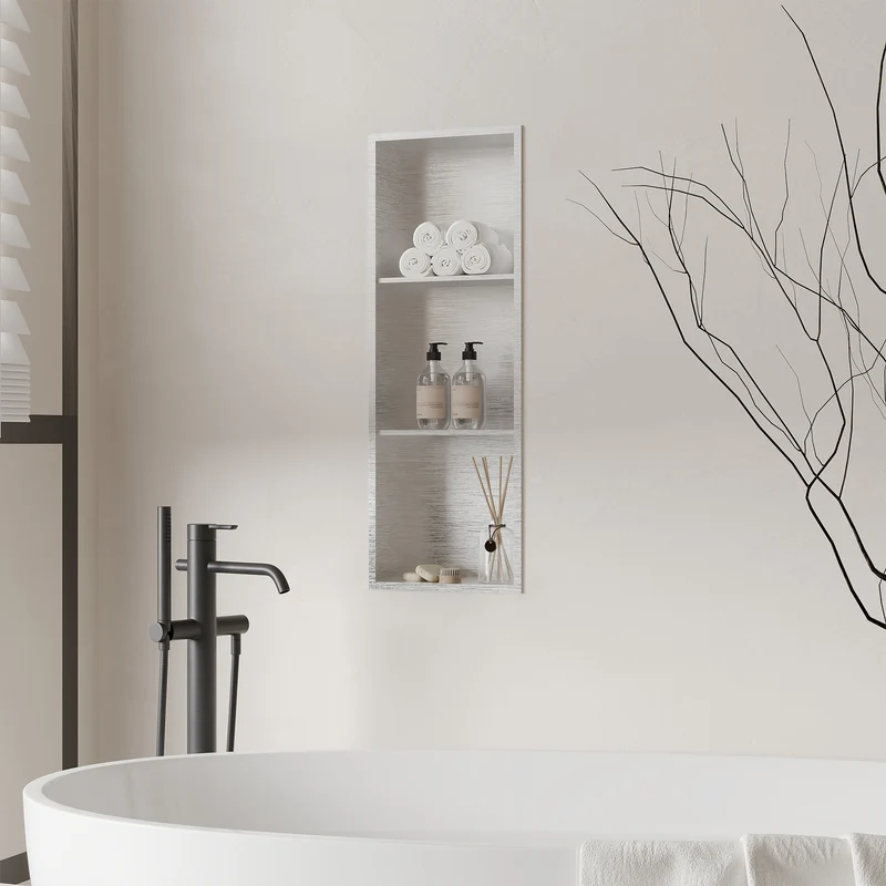 Garvee Nicchia Doccia in Acciaio Inossidabile 30,5x91,4 cm, 3 Ripiani, Montaggio Incassato, Per Bagno e Cucina, Rivestimento Impermeabile, Design Moderno