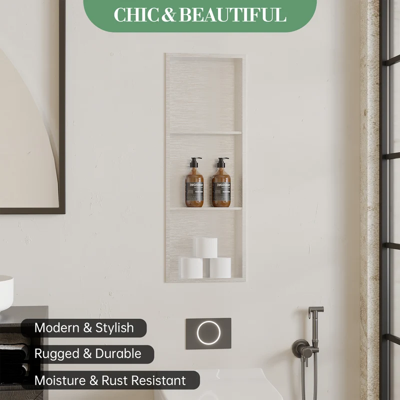Garvee Nicchia Doccia in Acciaio Inossidabile 30,5x91,4 cm, 3 Ripiani, Montaggio Incassato, Per Bagno e Cucina, Rivestimento Impermeabile, Design Moderno