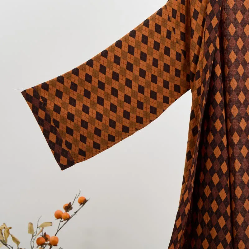 Kimono-Bademantel aus Baumwollgaze mit Rautenmuster