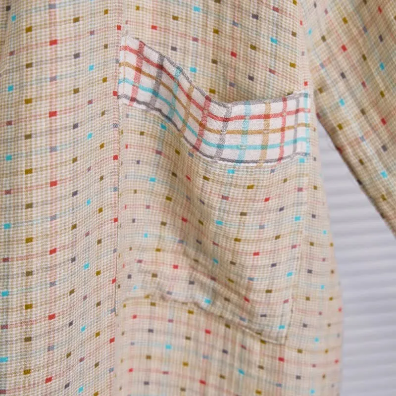 Bunter Kimono-Bademantel aus Baumwollgaze mit Gingham-Muster