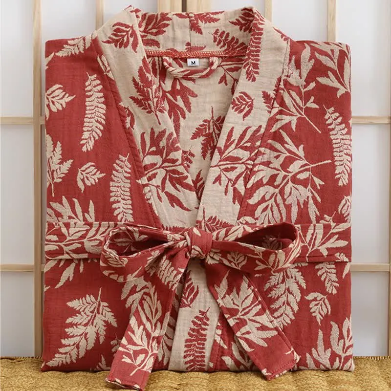 Blatt-Baumwollgaze-Kimono-Yukata-Robe