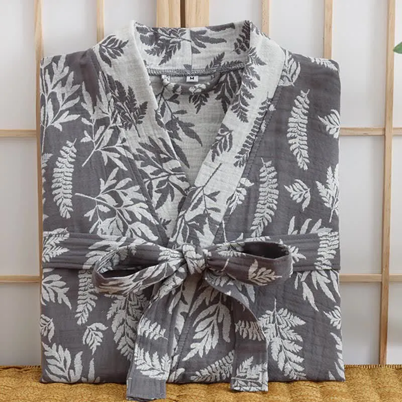 Blatt-Baumwollgaze-Kimono-Yukata-Robe