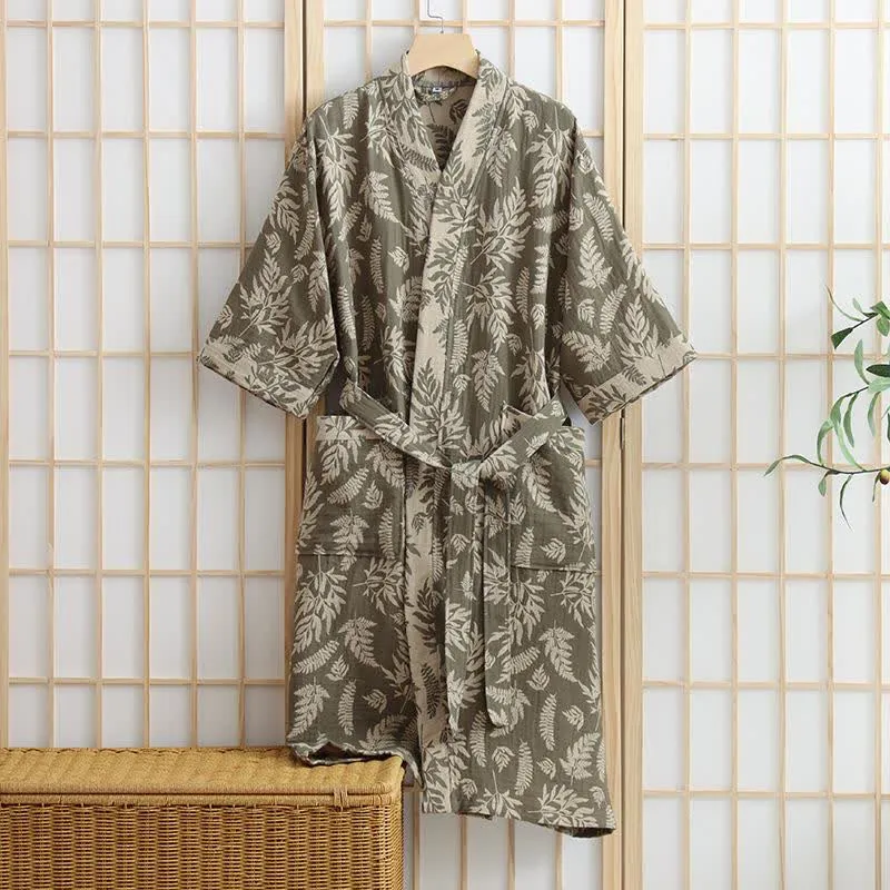 Blatt-Baumwollgaze-Kimono-Yukata-Robe