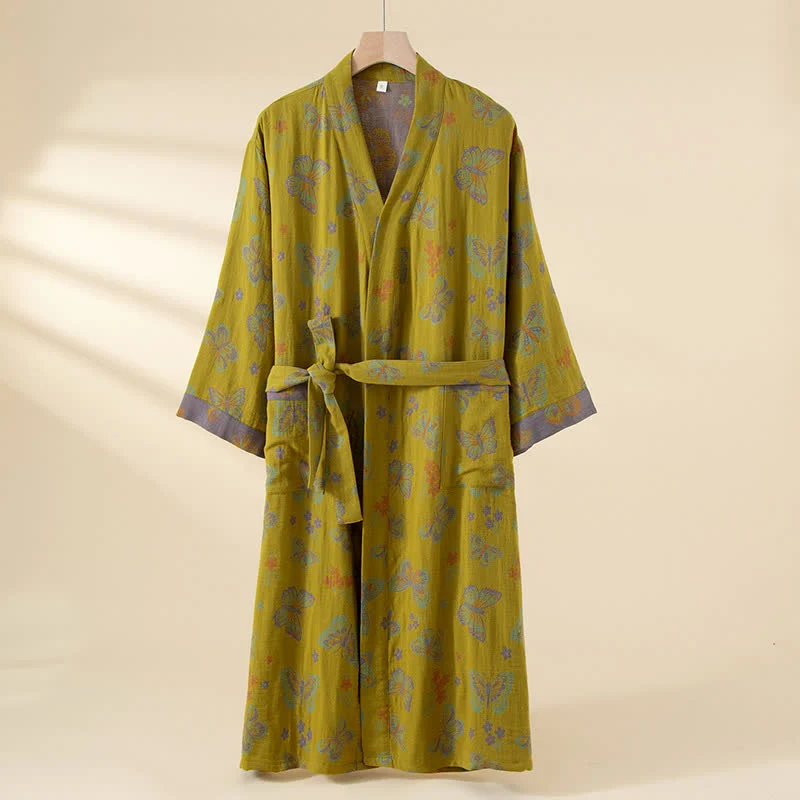 Vintage Schmetterling Kimono Baumwollgaze Bademantel