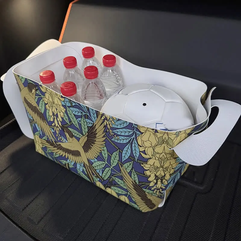 Wasserdichter Aufbewahrungsbehälter aus Leder mit Blumenmuster und Vogelmotiv
