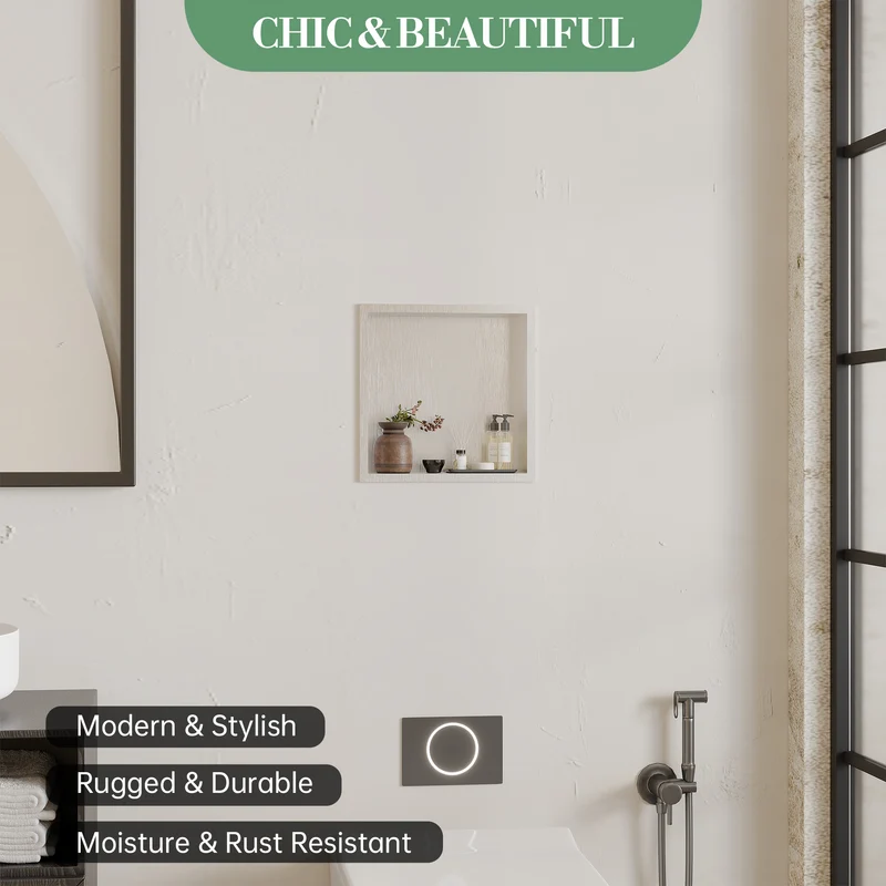 Garvee Nicchia Doccia in Acciaio Inossidabile 30,5x30,5 cm per Bagno Moderno, Drenaggio Ottimale, Facile Installazione, Design Elegante, Multiuso