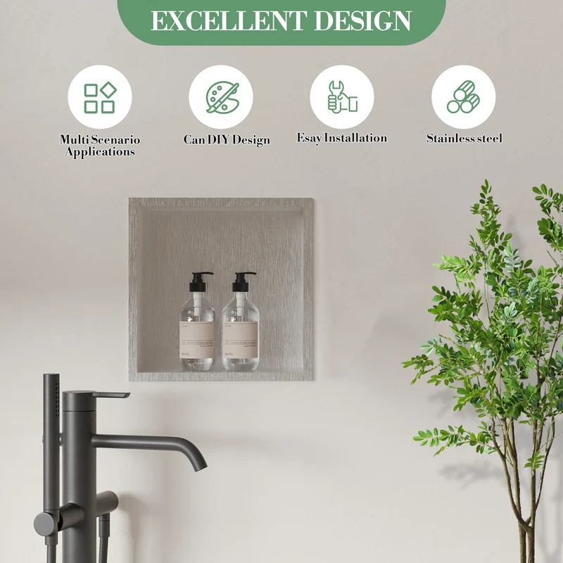 Garvee Nicchia Doccia in Acciaio Inossidabile 30,5x30,5 cm per Bagno Moderno, Drenaggio Ottimale, Facile Installazione, Design Elegante, Multiuso