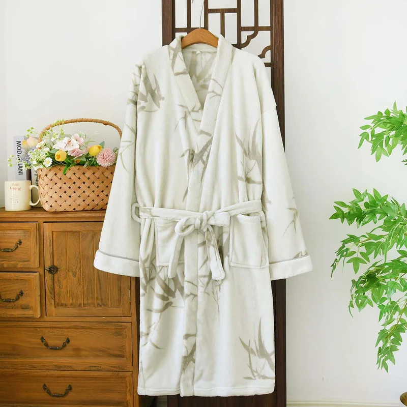 Unisex-Bademantel aus Fleece mit Bambusdruck