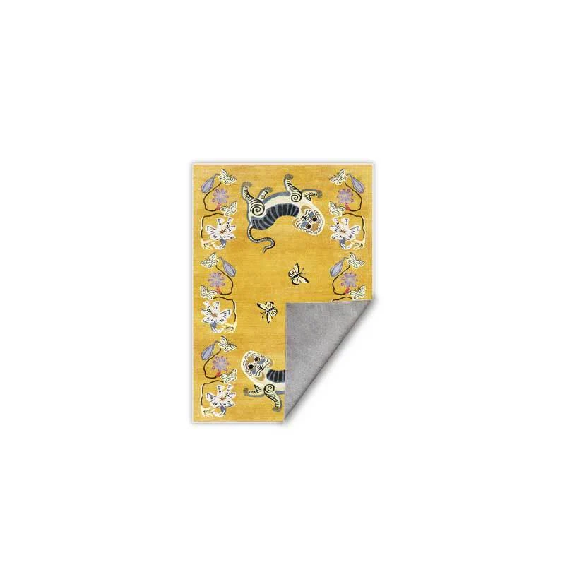 Weicher Vintage-Teppich mit Tiger- und Blumenmuster