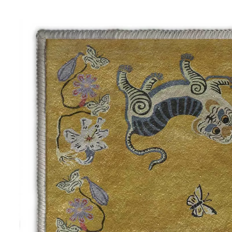Weicher Vintage-Teppich mit Tiger- und Blumenmuster