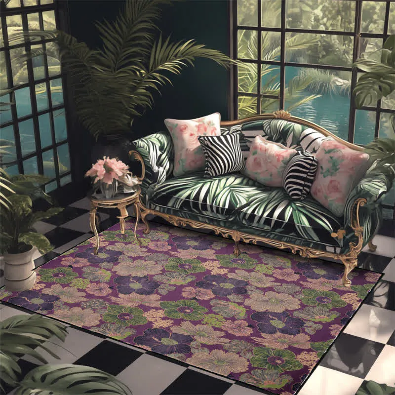 Faltbarer Anti-Rutsch-Teppich im Vintage-Stil mit botanischem Motiv