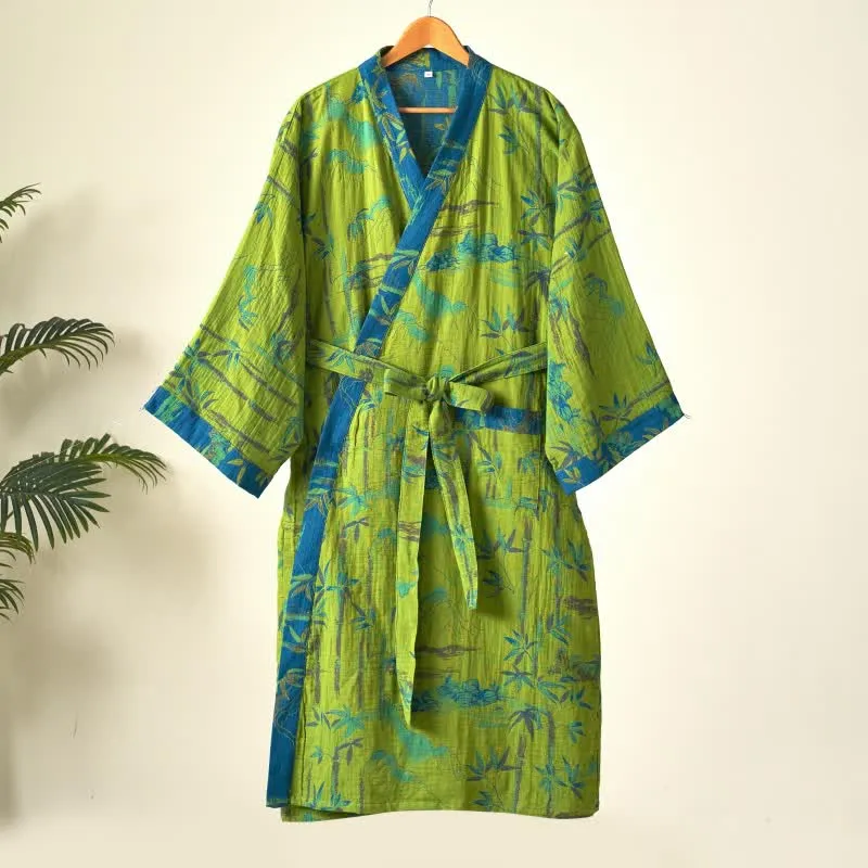 Zweifarbiger Kimono-Bademantel aus Bambus-Baumwoll-Gaze