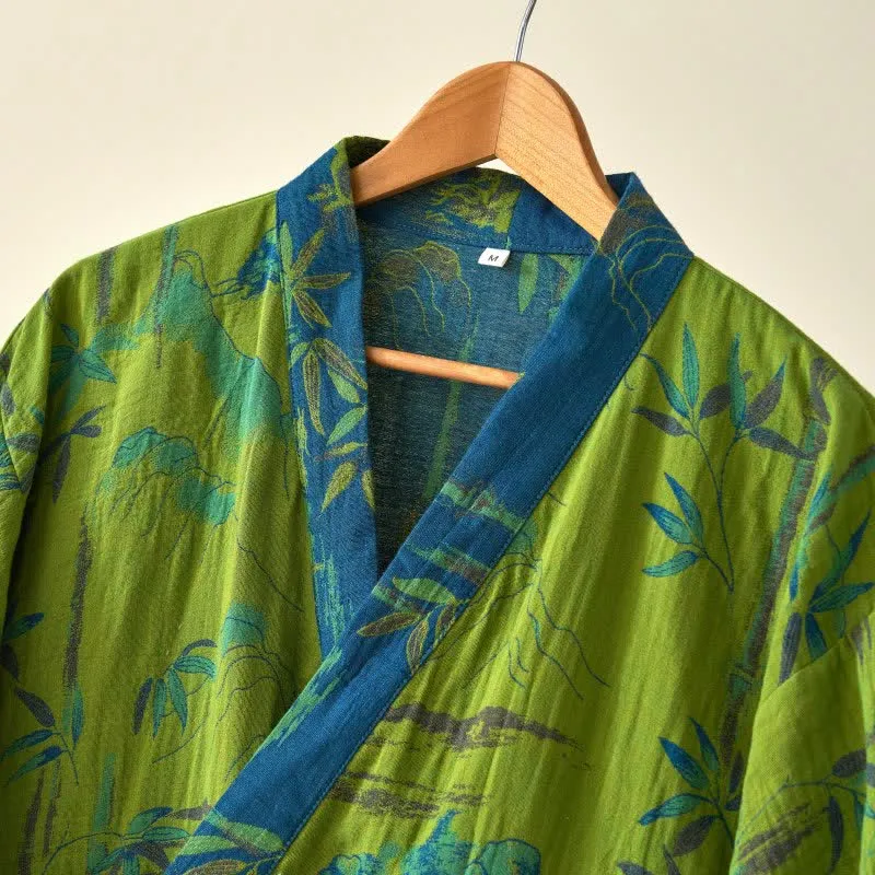 Zweifarbiger Kimono-Bademantel aus Bambus-Baumwoll-Gaze