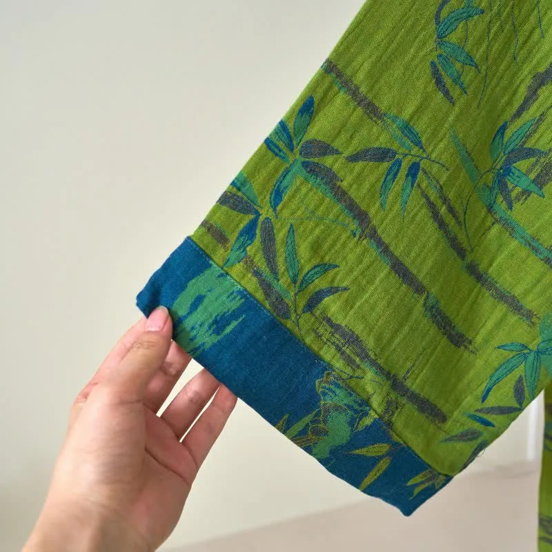 Zweifarbiger Kimono-Bademantel aus Bambus-Baumwoll-Gaze