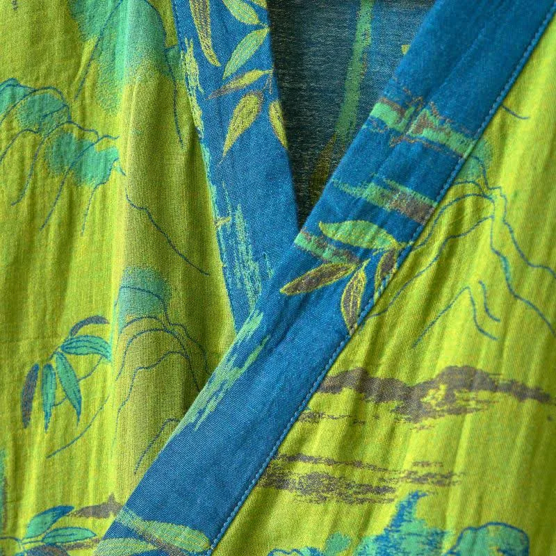 Zweifarbiger Kimono-Bademantel aus Bambus-Baumwoll-Gaze