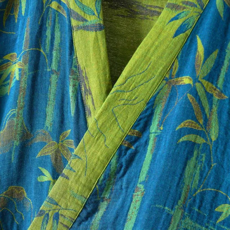 Zweifarbiger Kimono-Bademantel aus Bambus-Baumwoll-Gaze