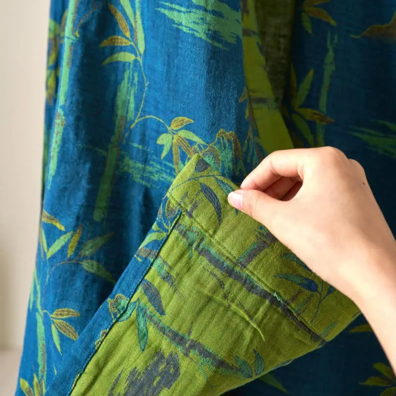 Zweifarbiger Kimono-Bademantel aus Bambus-Baumwoll-Gaze