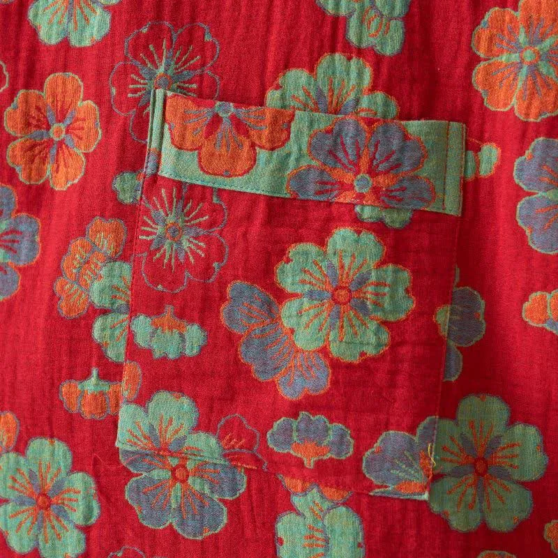 Kimono-Bademantel aus Baumwollgaze mit Pflaumenblüten-Print