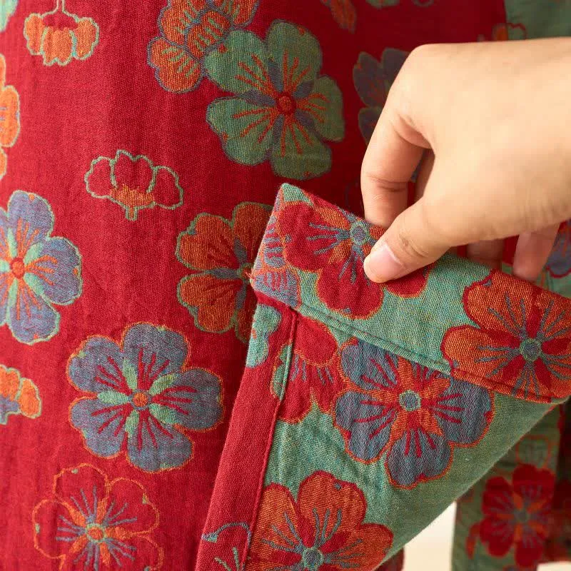 Kimono-Bademantel aus Baumwollgaze mit Pflaumenblüten-Print