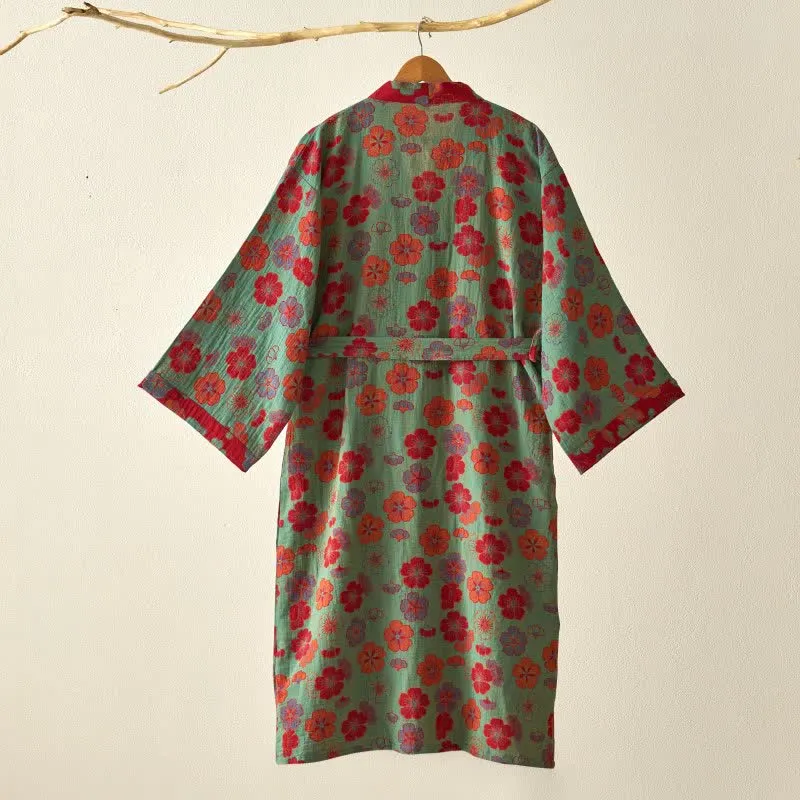 Kimono-Bademantel aus Baumwollgaze mit Pflaumenblüten-Print