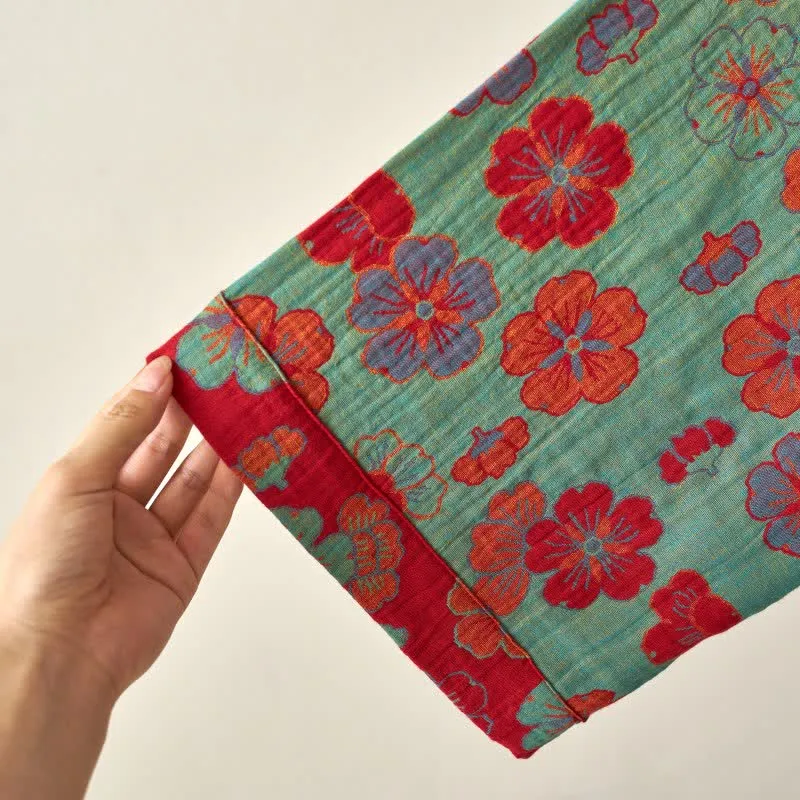 Kimono-Bademantel aus Baumwollgaze mit Pflaumenblüten-Print
