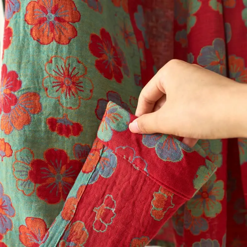 Kimono-Bademantel aus Baumwollgaze mit Pflaumenblüten-Print
