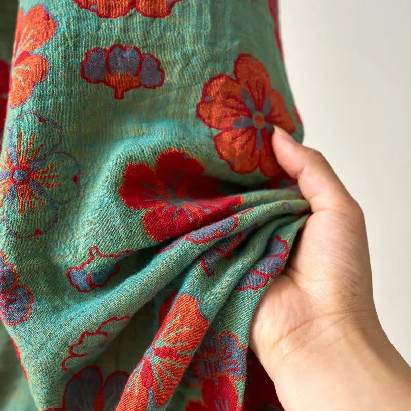 Kimono-Bademantel aus Baumwollgaze mit Pflaumenblüten-Print