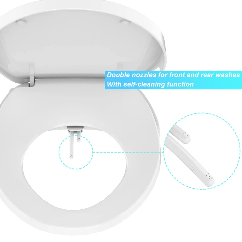 Garvee Sedile Bidet Non Elettrico con Doppio Ugello per WC Allungati Bianco per Bagno Domestico