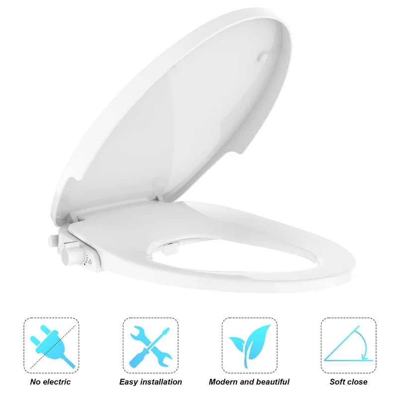 Garvee Sedile Bidet Non Elettrico con Doppio Ugello per WC Allungati Bianco per Bagno Domestico
