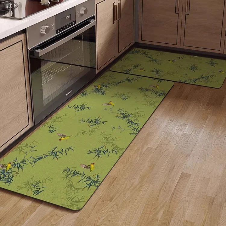 Wasserabsorbierender Küchen-/Eingangsteppich mit Bambusvogelmotiv